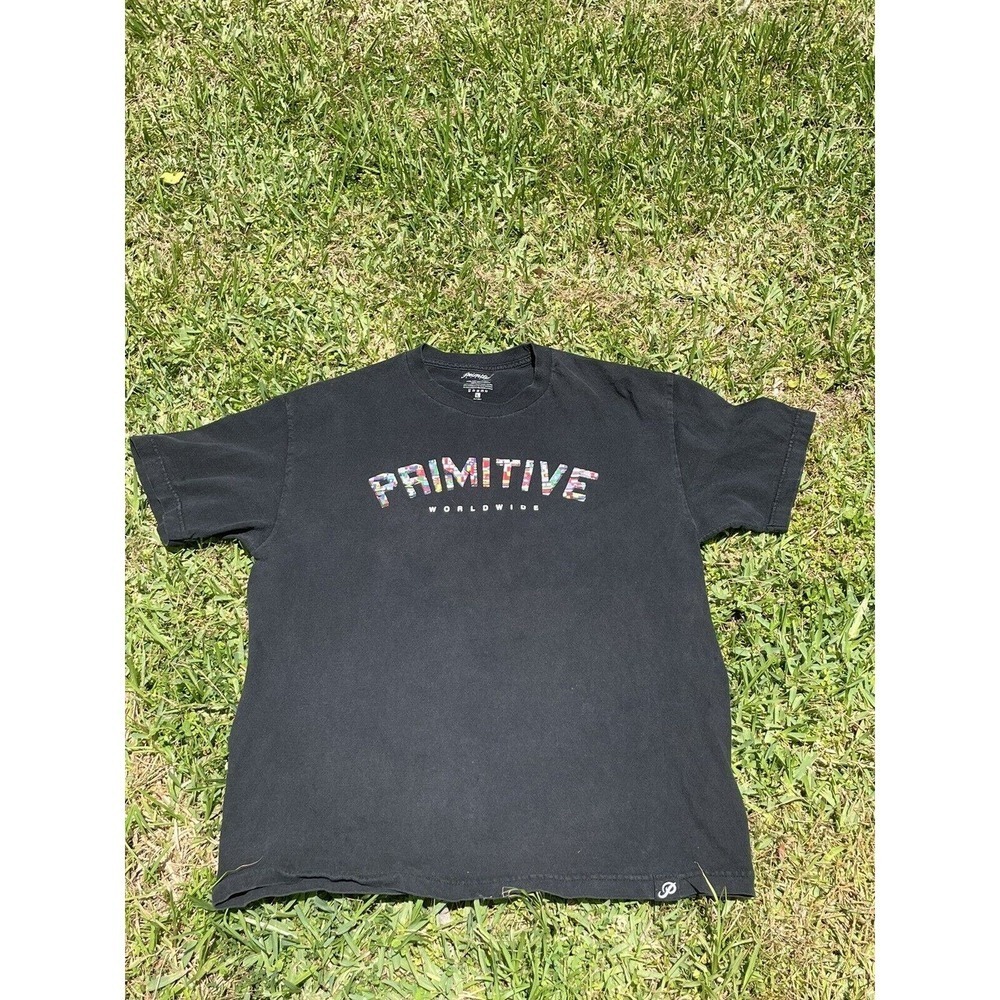 Primitive Worldwide Skateboarding T Shirt Large Black‎ Flags Countries Rare Tee